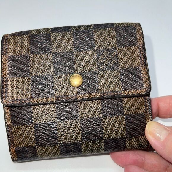 Louis Vuitton Brown Damier Ebene Elise Wallet Double Snap - Picture 1 of 12